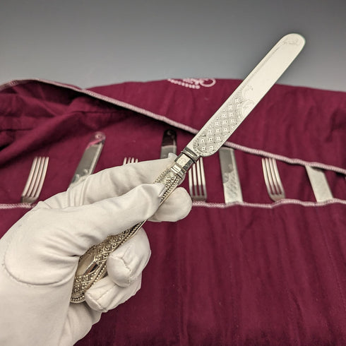 1865年頃 英国アンティーク シルバープレート デザートカトラリー6ペアセット